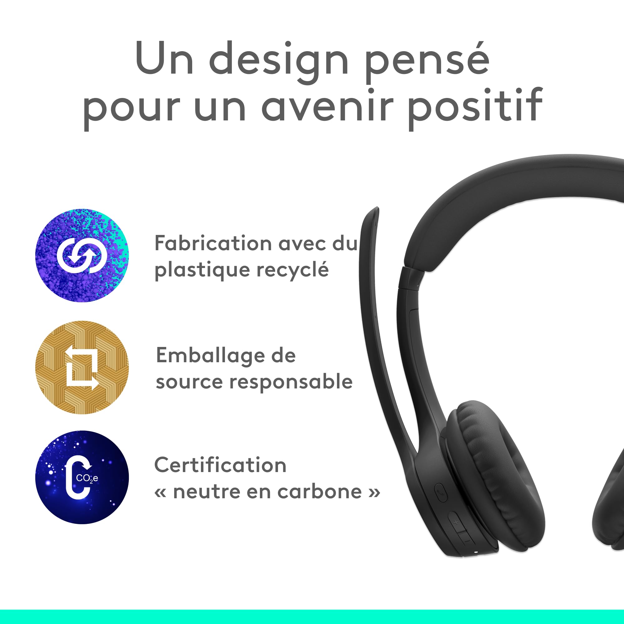 Logitech Zone 300 Casque Bluetooth sans Fil avec Microphone Anti-Parasite, Compatible avec Windows, Mac, Chrome, Linux, iOS, iPadOS, Android - Noir