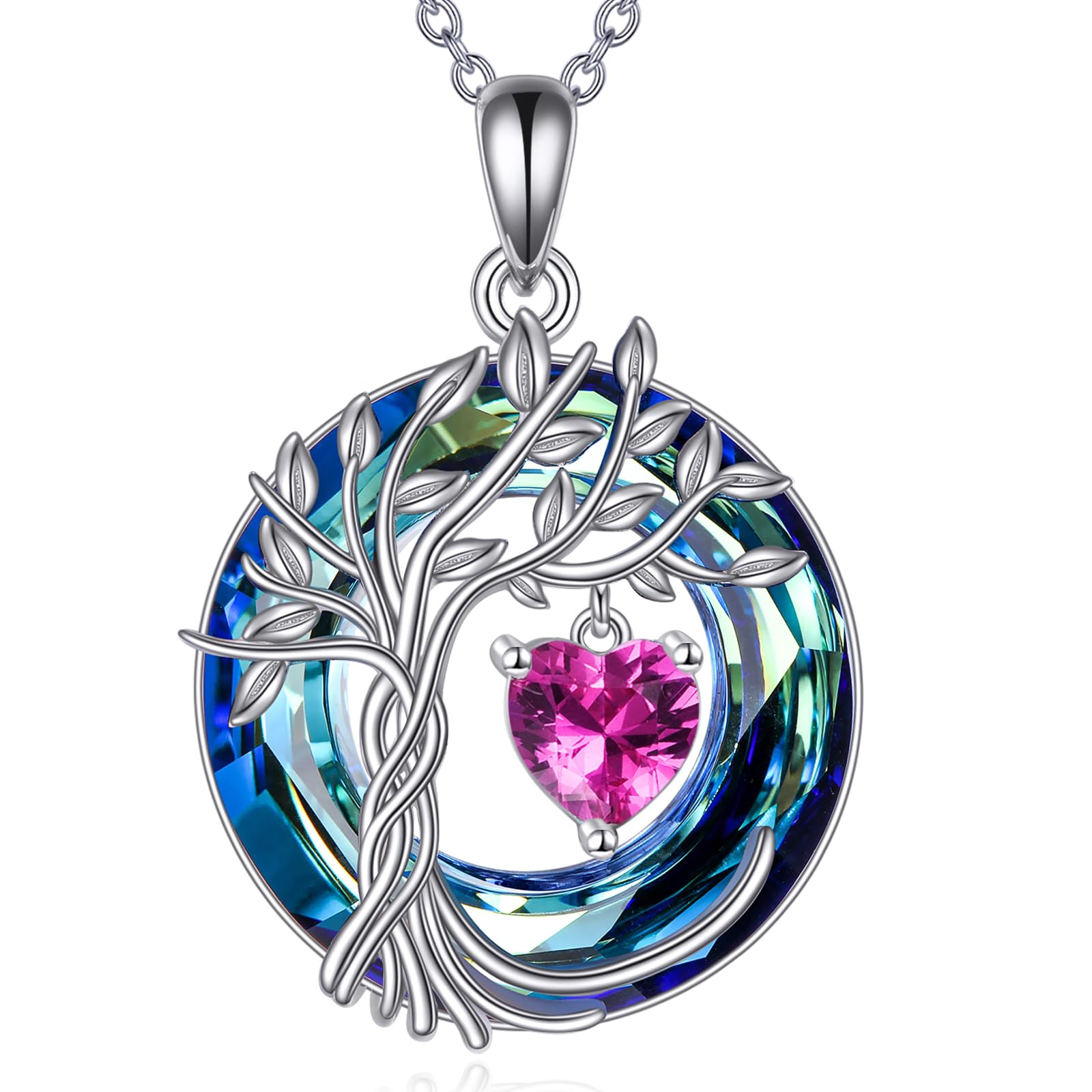 POPLYKE Lebensbaum Geburtsstein kette für Damen 925 Sterling Silber Baum des Lebens Schmuck mit Kristall Weihnachtsgeschenke für Mutter Ehefrau