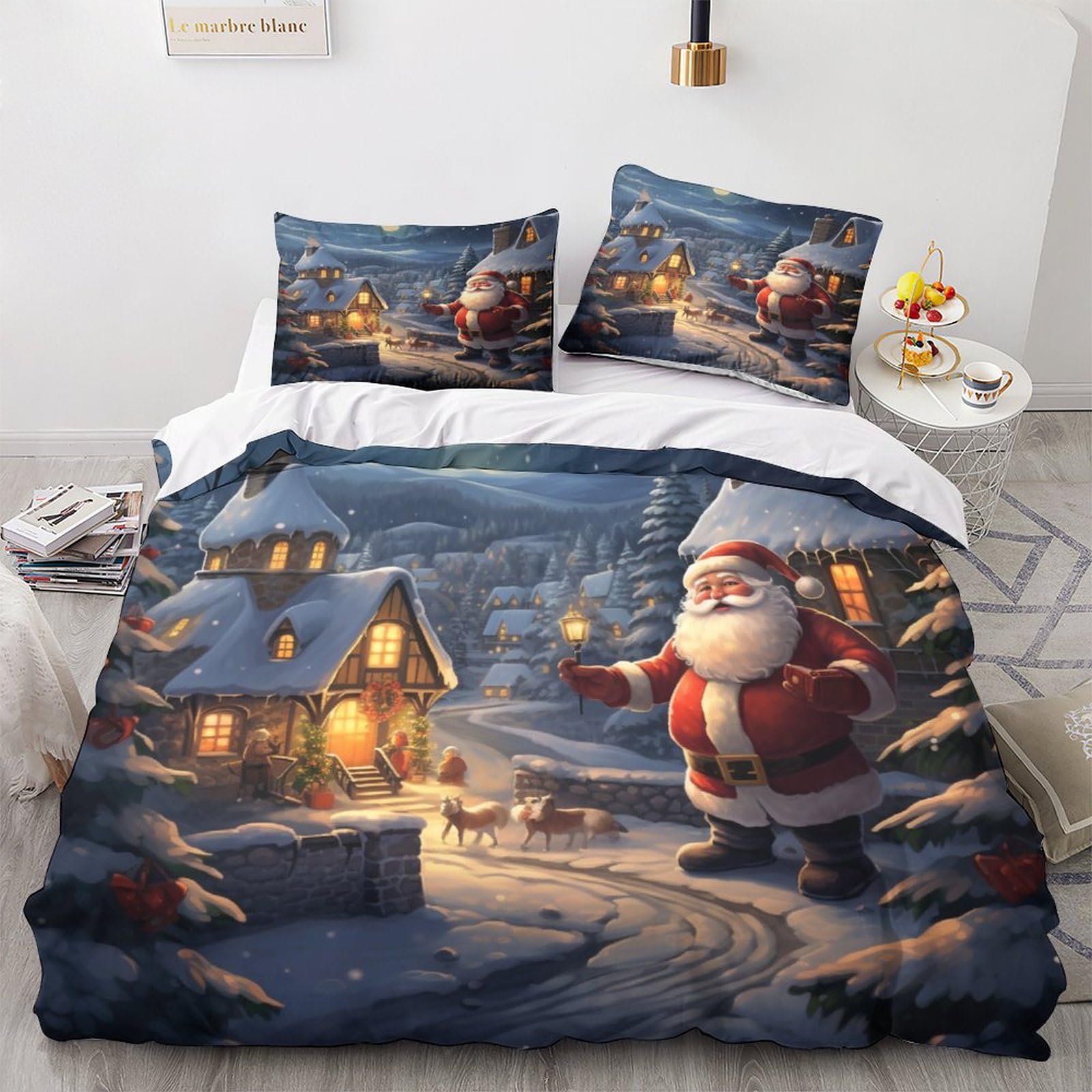 Santa Claus Duvet Cover Chiusura A Cerniera Set Copripiumino Calore Christmas Bedding Set Confortevole Set Di Biancheria Da Letto Colorato Biancheria Da Letto King（220x240cm）