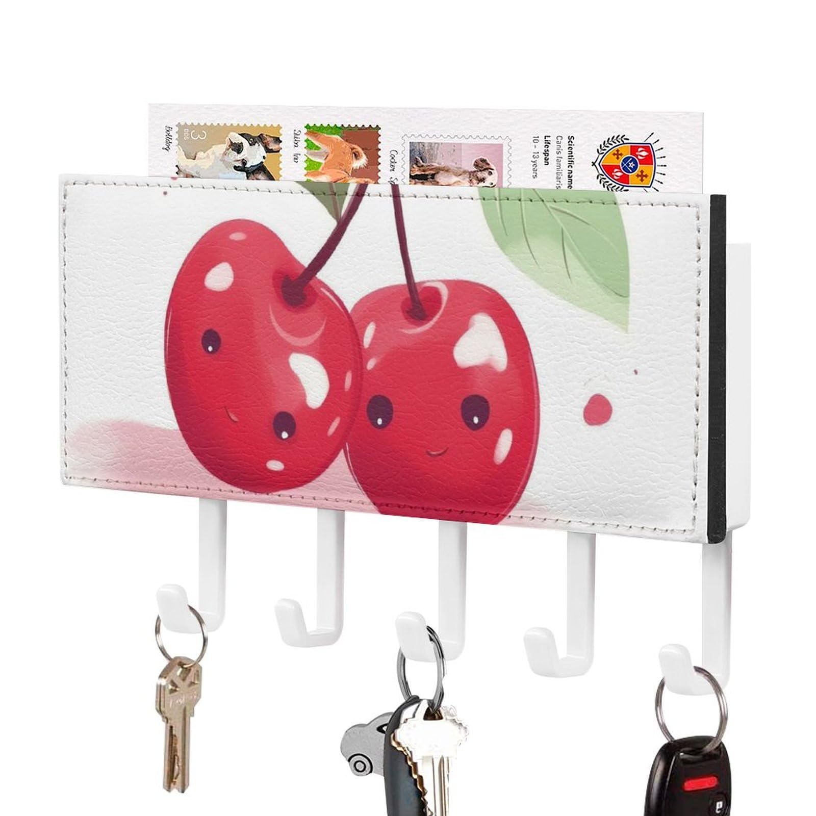 Llavero de cerezo práctico gancho para llaves de pared decorativo con 5 ganchos