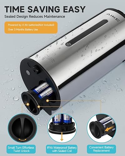 Miniatura 5 de AIKE Dispensador automático de jabón de espuma de montaje en pared 25 OZ comercial de gran capacidad de acero inoxidable modelo AK1205FA (pulido)