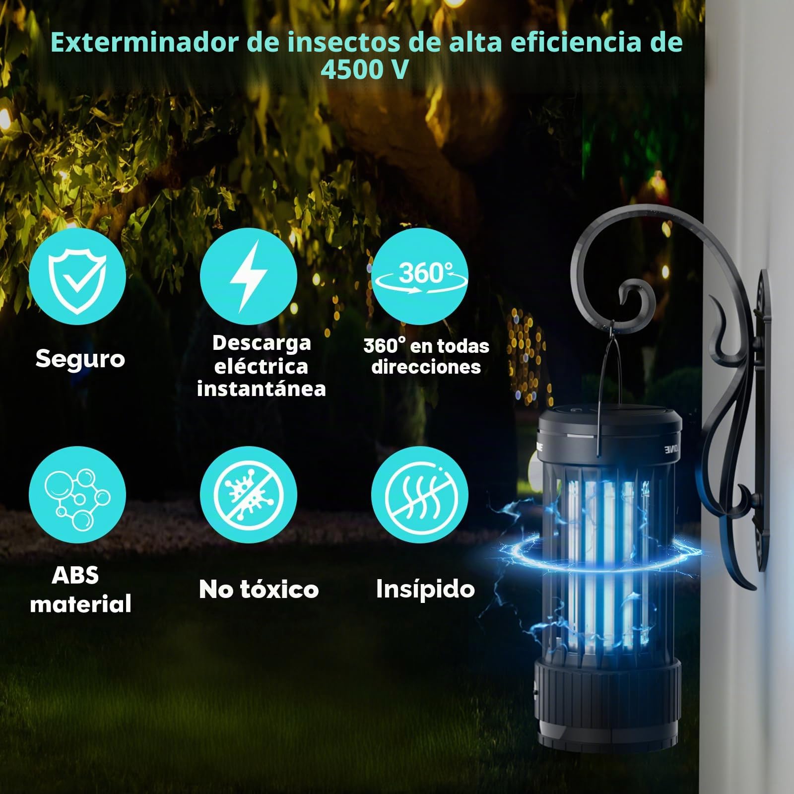 PALONE Lampara Antimosquitos Ajustable en Altura 4000mAh USB-C Mata Mosquitos Electrico UV y LED, Trampa para Moscas con Rejilla de Seguridad, Material ABS silencioso para Cocina/Balcón/Camping