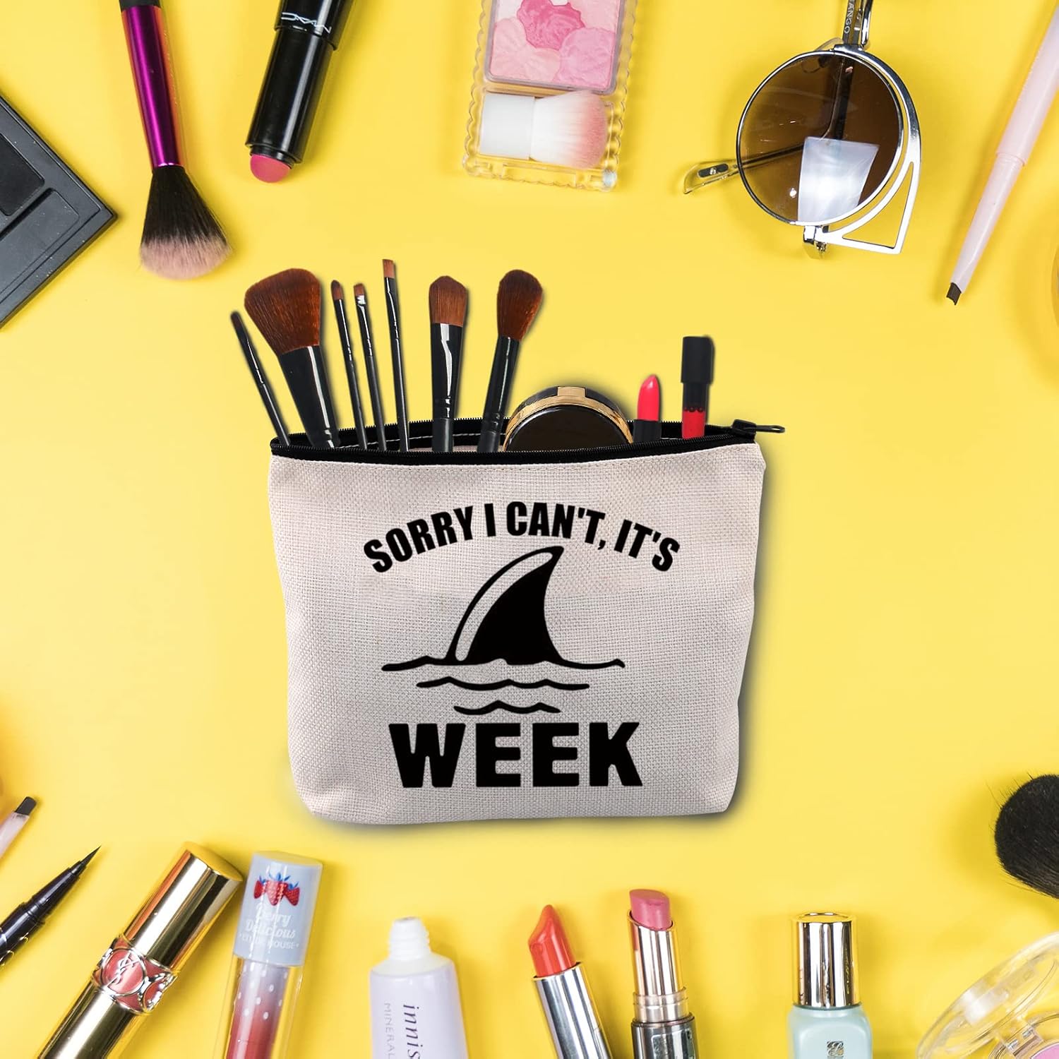 BLUPARK Funny Shark Makeup Bag Shark Lover Gift Sorry I Can't It's Week Cosmetic Bag for Women (It's Week) - Image 5