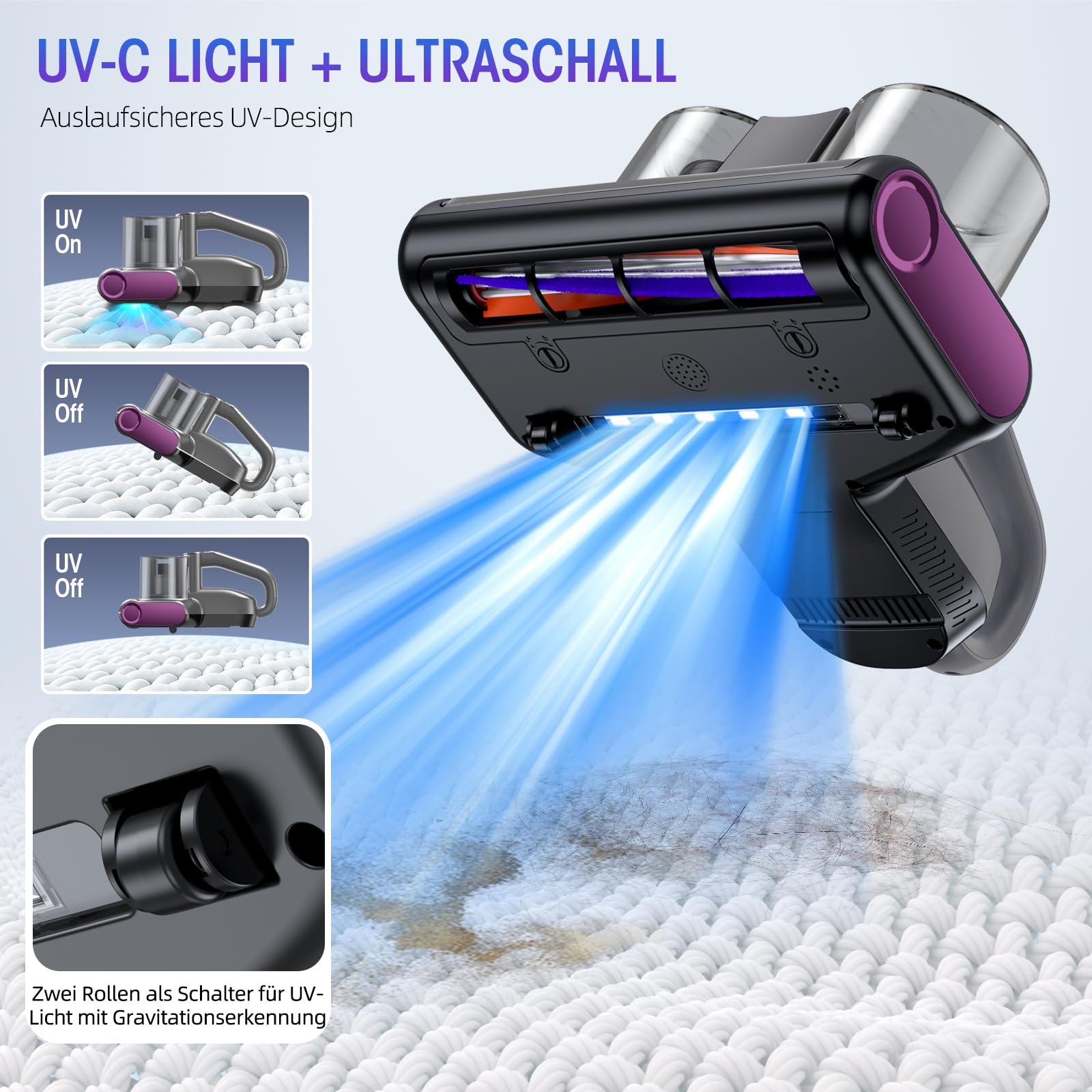 Milbensauger für Matratzen 16Kpa Saugkraft UV-C Licht HEPA Filter Bettstaubsauger