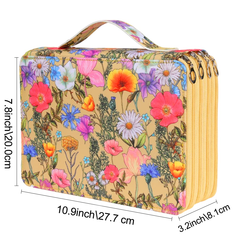 Estuche de lápices de colores, 200 ranuras para lápices con cierre de cremallera, tela de sarga de gran capacidad para bolígrafos o marcadores, organizador para artistas o estudiantes (flor amarilla)
