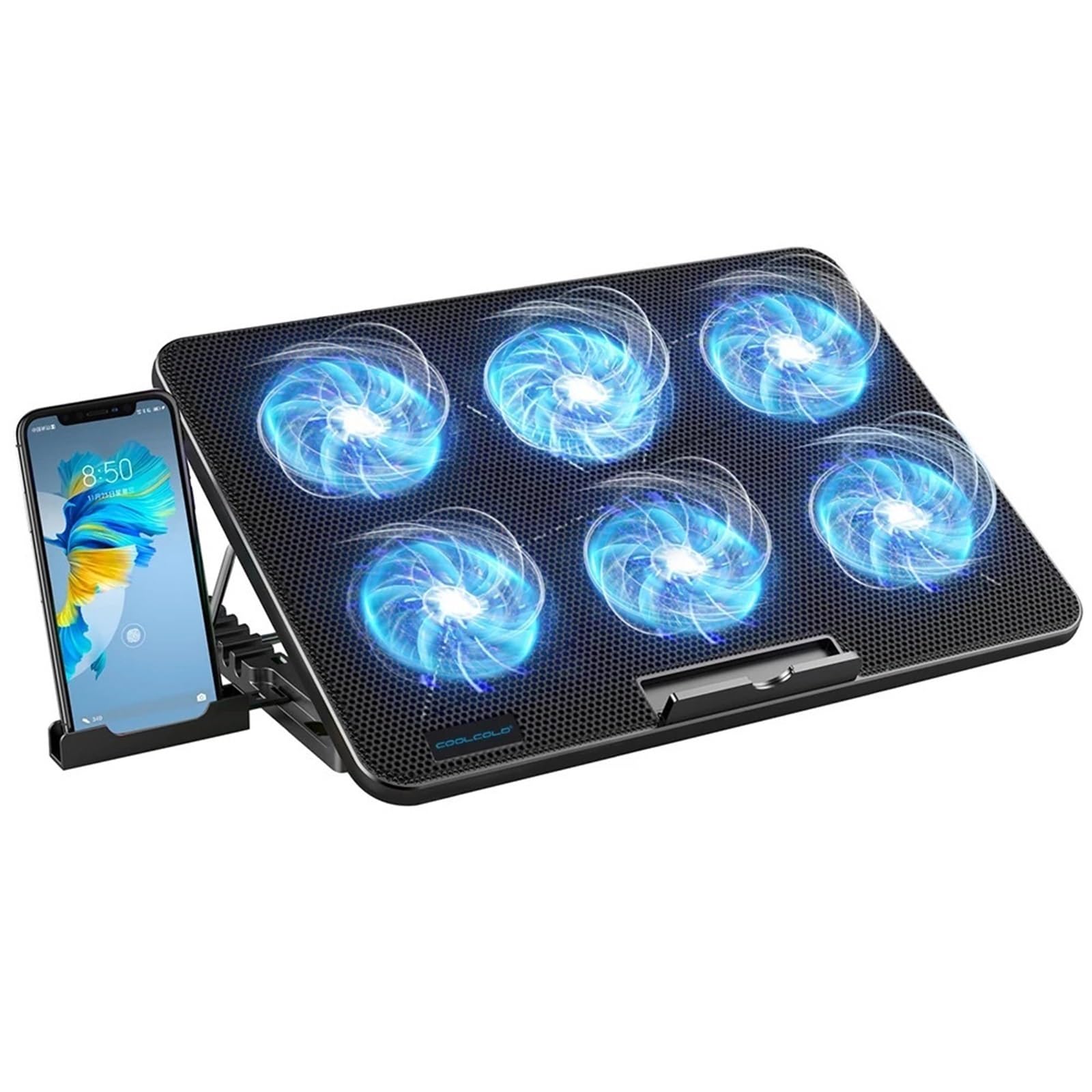 Laptop Cooler podstawka pod laptopa Podkładka chłodząca do laptopa z 6 cichymi wentylatorami, regulacją prędkości wiatru na 7 wysokości, podkładką chłodzącą do laptopa z telefonem komórkowym