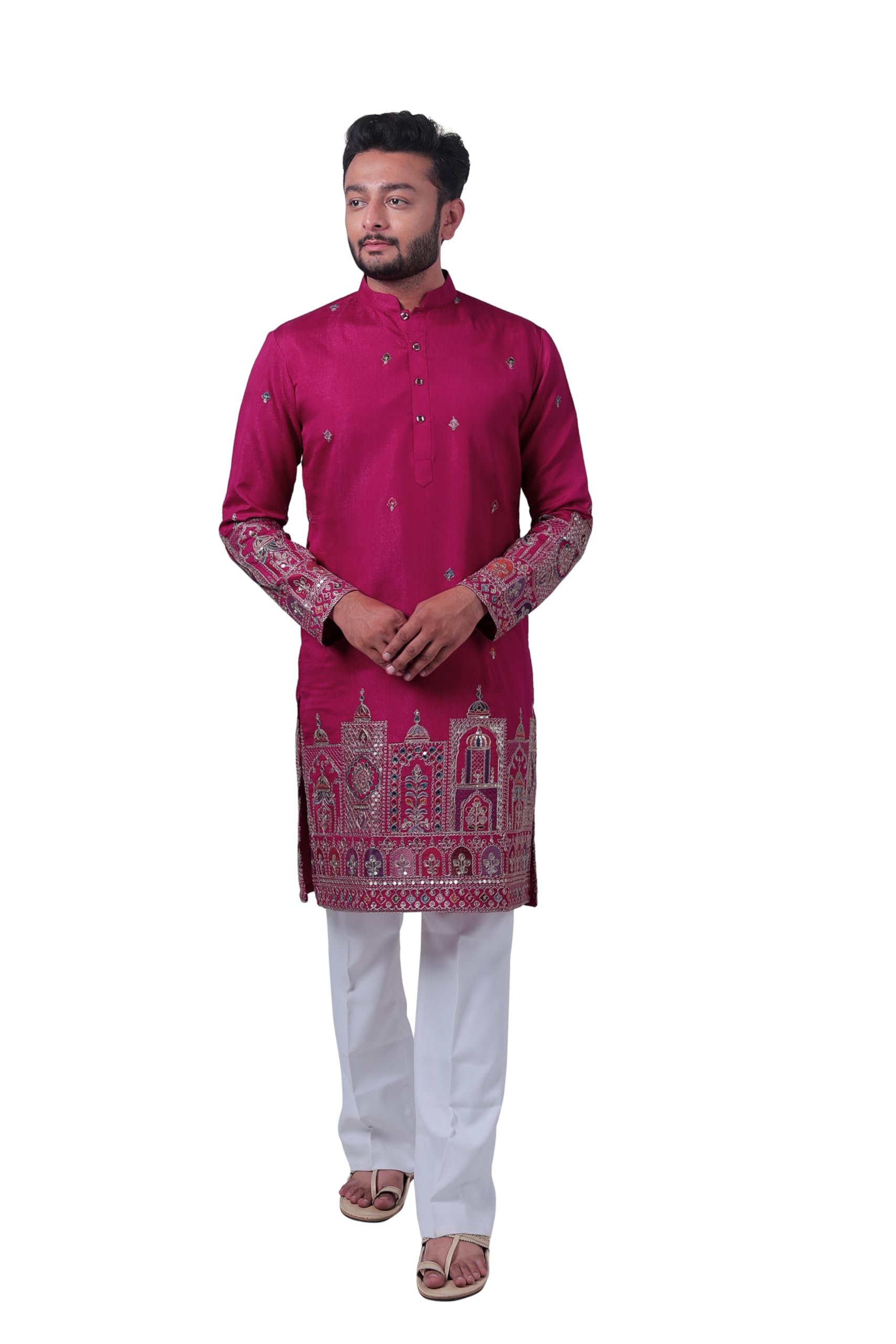 Men’s Rayon Embroidered Kurta | Straight Fit Designer Kurta for Men | Festive, Wedding & Party | Mandarin Collar | Traditional Indian Wear, S to XXL-image-18