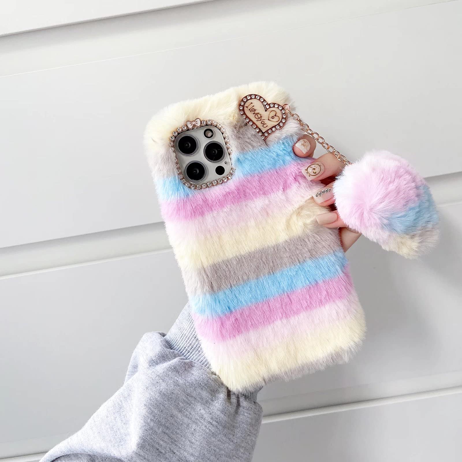 Miagon Colorato Pelosa Peluche Custodia per iPhone 11,Carina