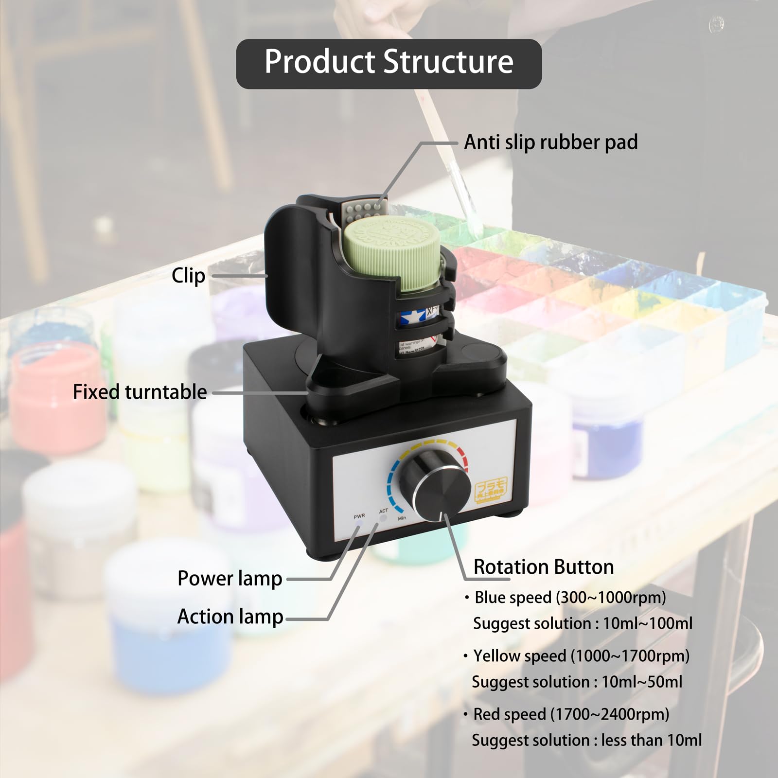 Mini-Vortex-Mischer, Drehzahlbereich 300 bis 2400 U/min, freihändiger Betrieb, ideal zum Mischen von Acrylfarbe, Nagellack, Pigmenten, Wimpernkleber, Reagenzgläsern, Modellfarben und anderen