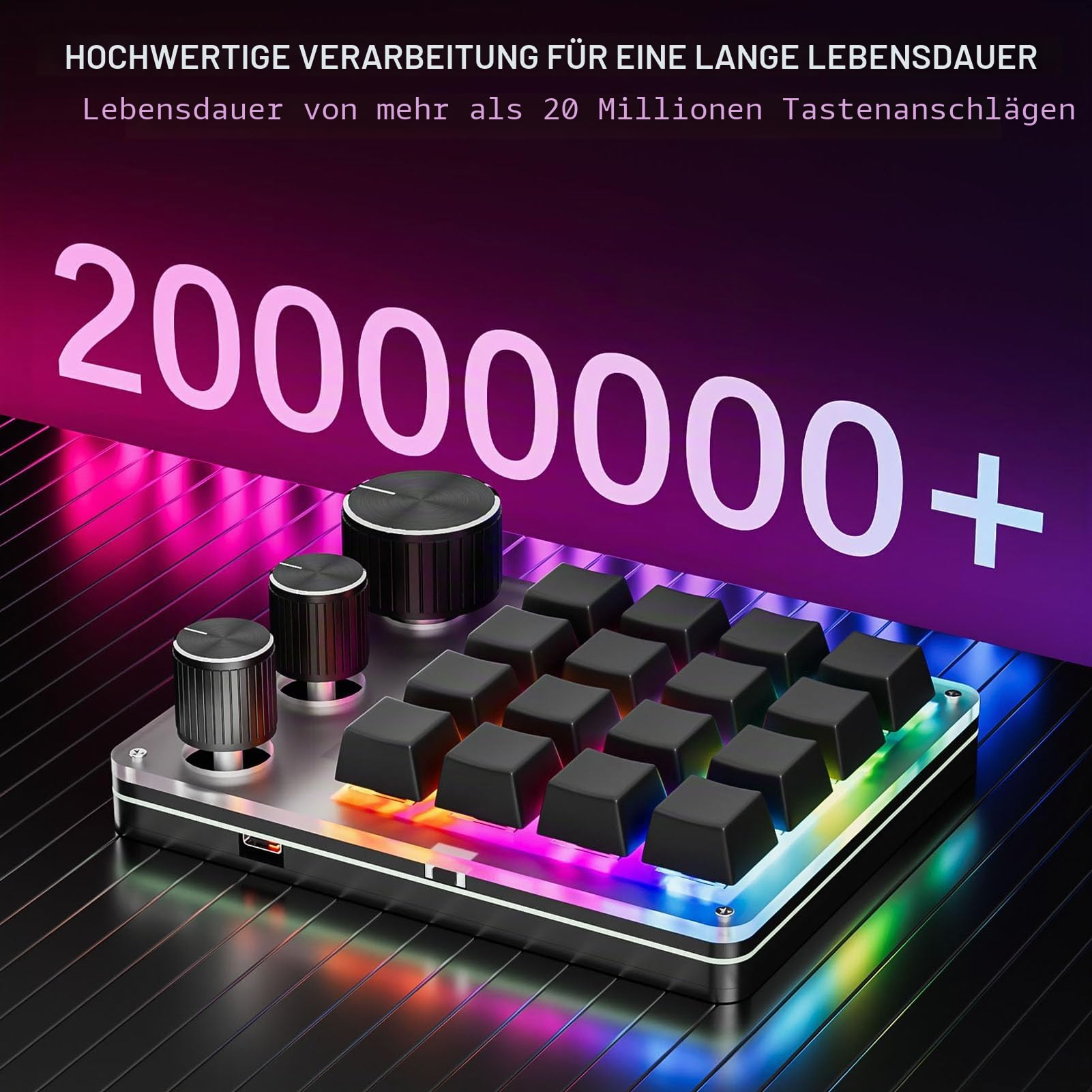 Programmierbare Makrotastatur, 16 Tasten Kabelmechanische Spieltastatur, 3 Benutzerdefinierte, Kopieren Sie Makropolster mit Rotem Schalter EIN. (Black)