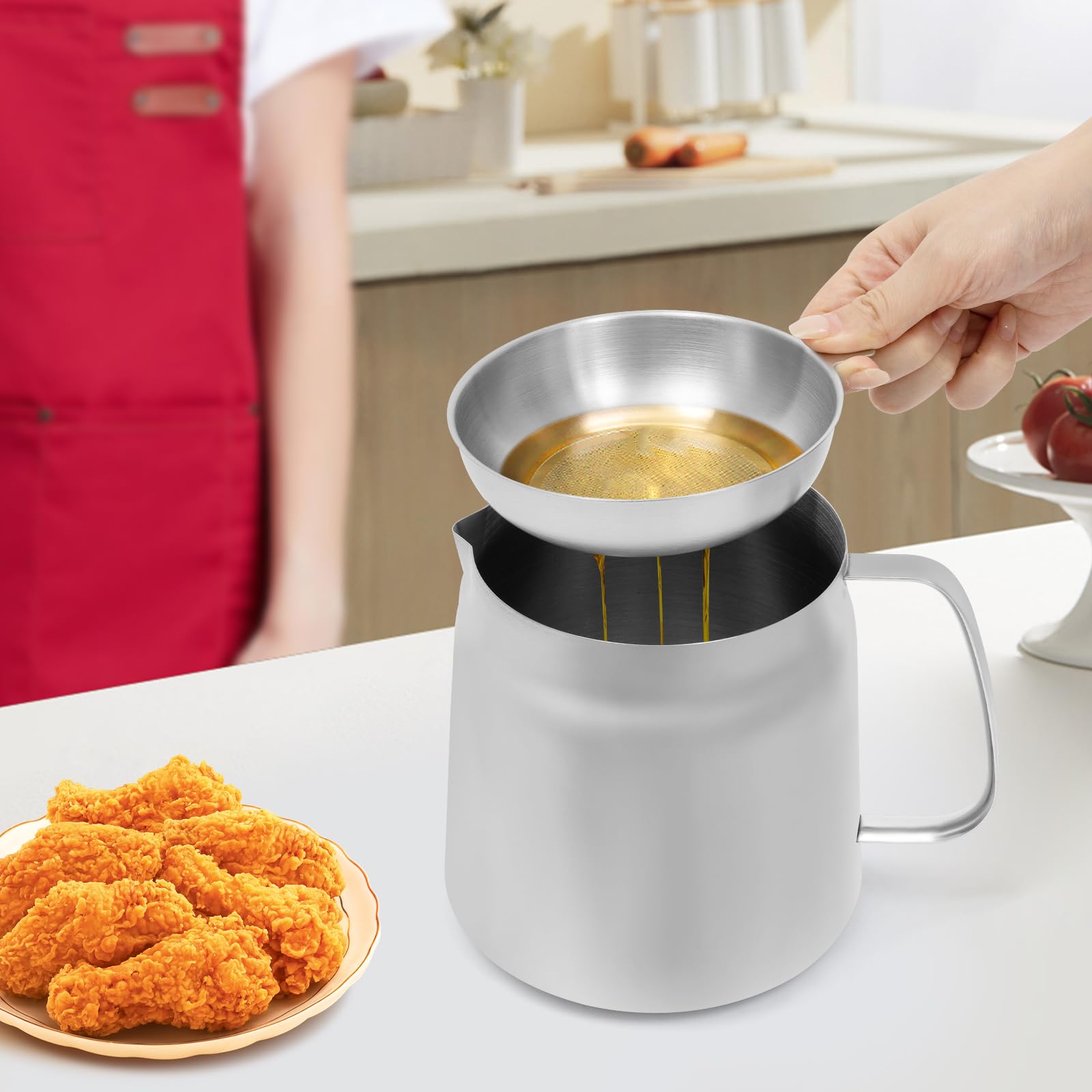 KAPIPALA Vaso per filtro dell'olio in acciaio inox 304, 2 l, con filtro a maglia fine e cestino per friggere, in acciaio inox, per vari forni, filtri e olio da cucina per casa, cucina, ristorante
