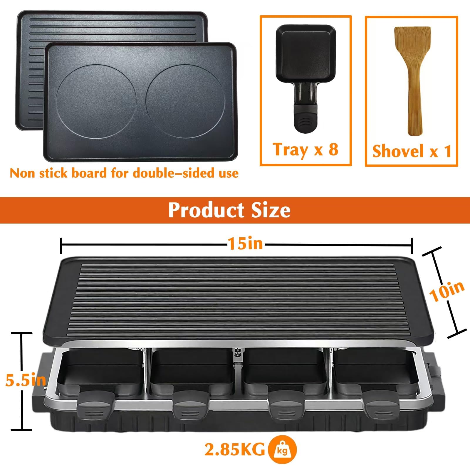 Parrilla de interior sin humo, parrilla coreana 2 en 1, parrilla eléctrica Raclette, utensilios de cocina con 8 mini parrillas para queso, regalo de Navidad, control de temperatura antiadherente 2