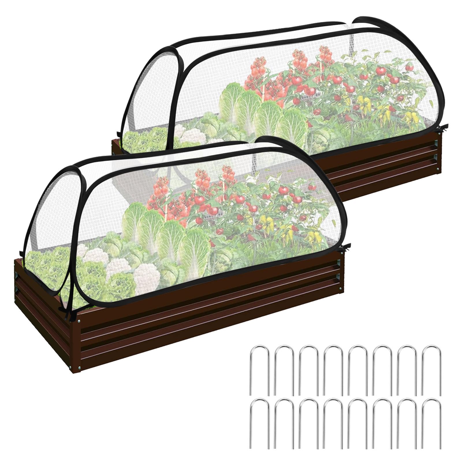 2 Piezas Cubiertas de Jardín para Camas Elevadas, 114x56x41cm Pop up Plegable Cubierta Invernadero para Bancal Elevada, Cubierta de Plantas para Verduras Flores, Protección de Heladas al Aire Libre