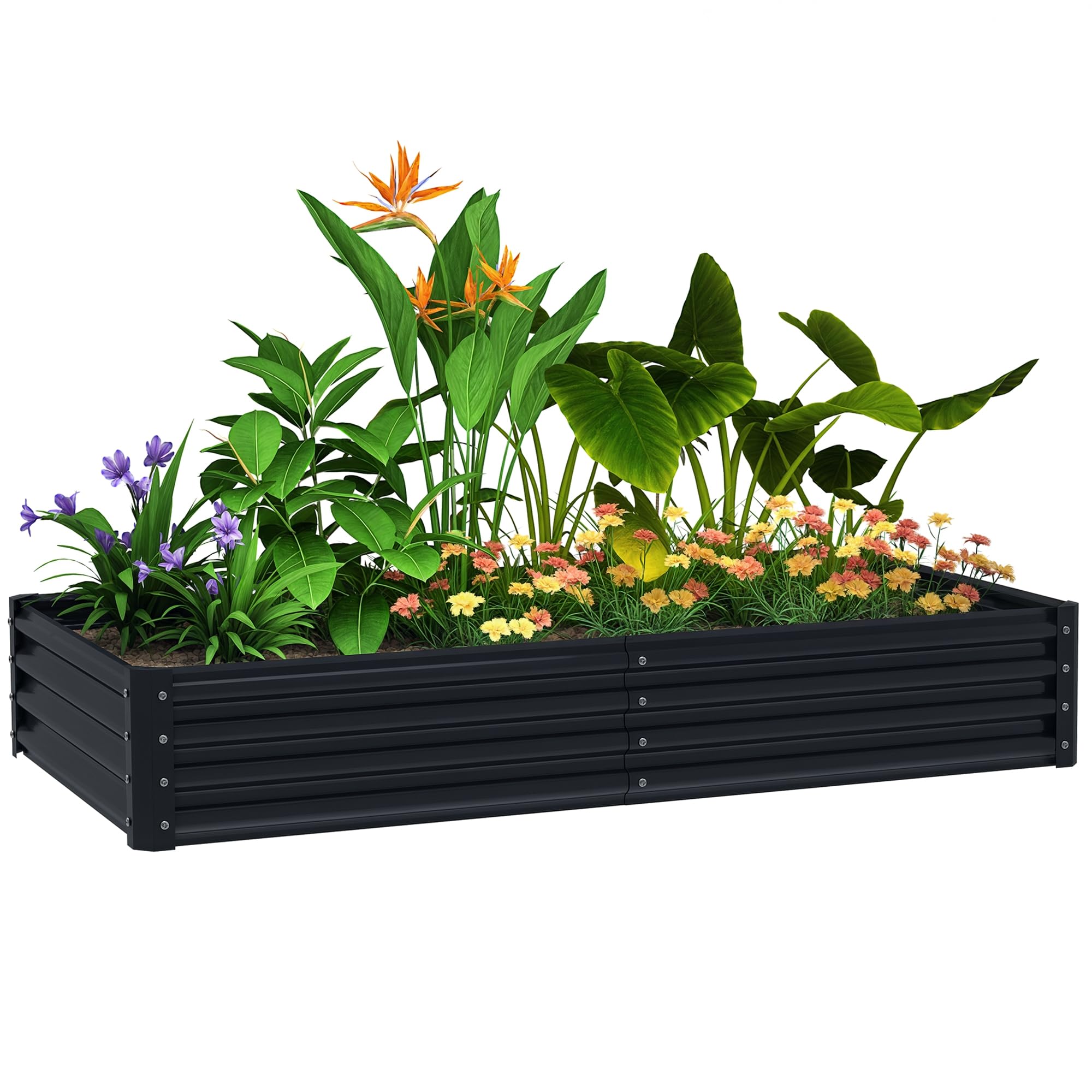 Outsunny Dark/Grey Galvanised Raised Garden Bed, Raised Planter,