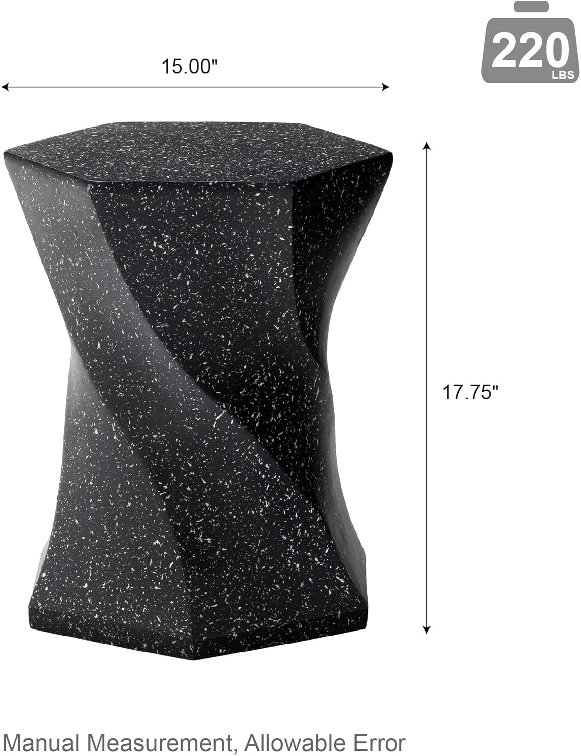 Glitzhome Outdoor Side Table, 17.75" H Decorative Garden Stool MGO Twist Faux Terrazzo End Table, Round Planter Stand for Indoor Outdoor Living Room Bedroom Patio Deck Poolside, Black