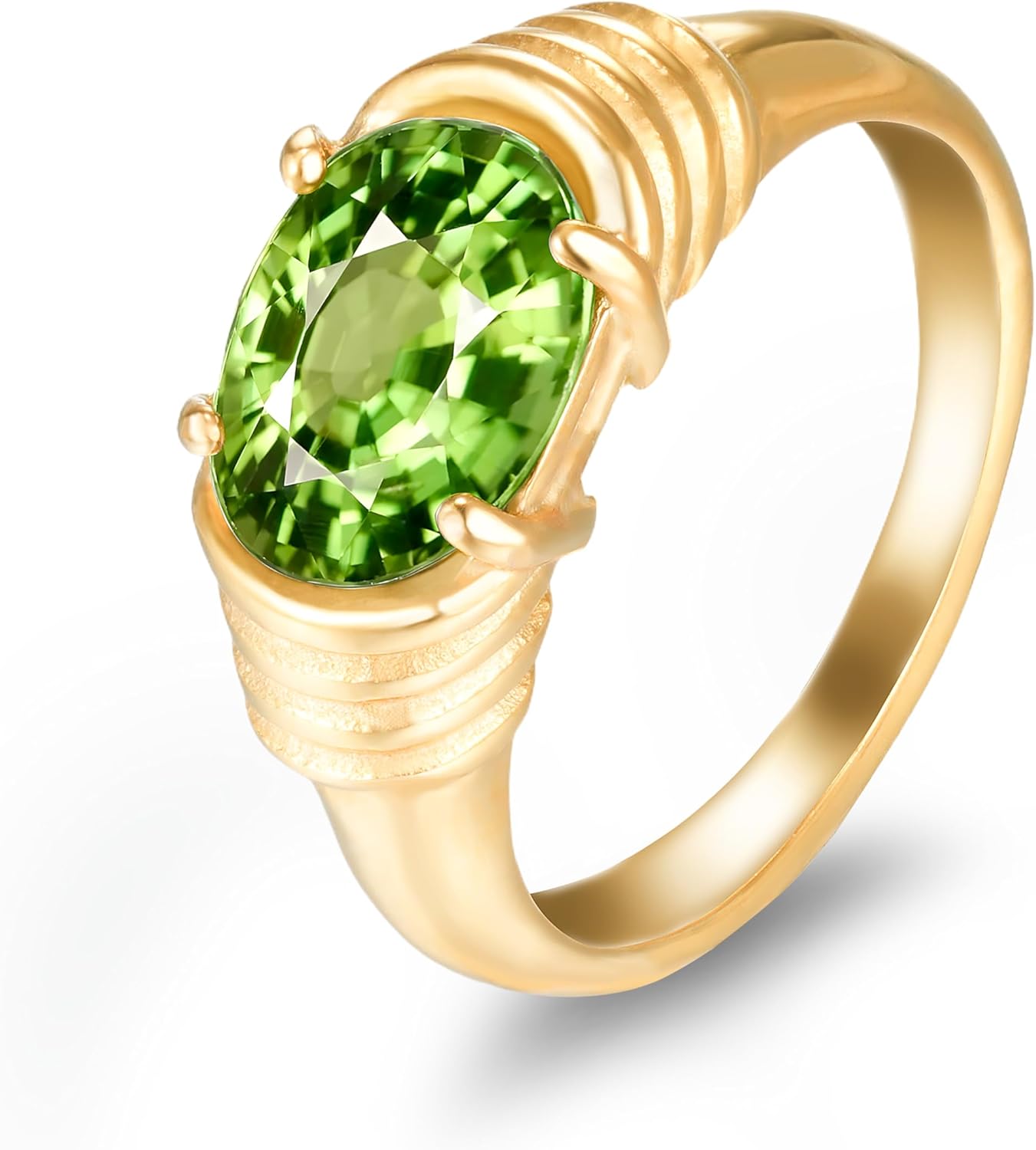 Green Zircon Cocktail Ring Gold Plated Vintage Statement Jewelry for Women