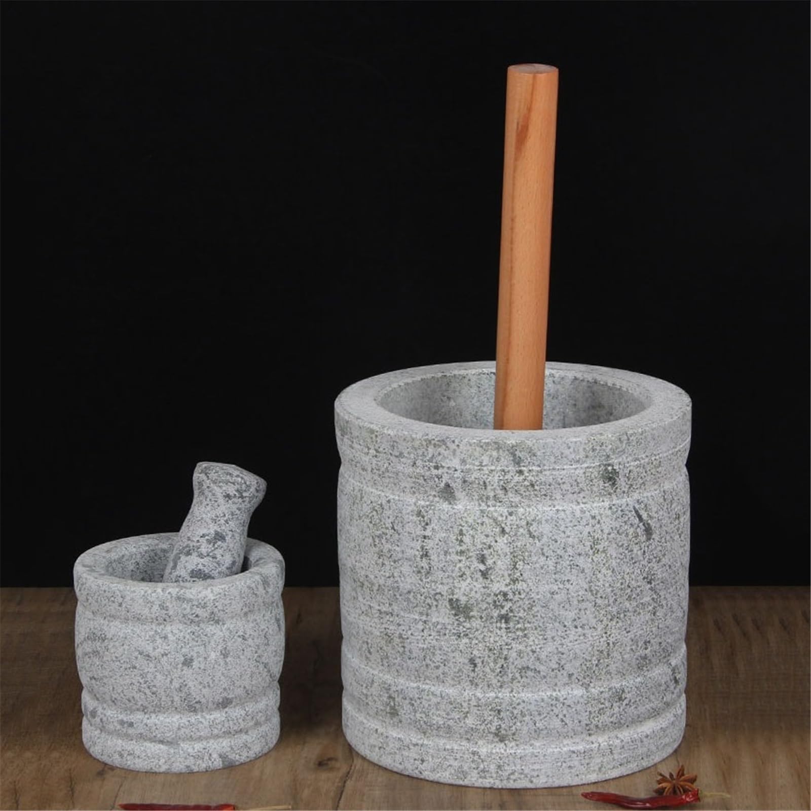 Práctico Molinillo de piedra hecho a mano con tazón grande mortero y maja sin pulir
