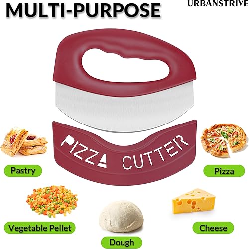 Miniatura 4 de Urbanstrive Cortador de pizza de acero inoxidable resistente con tapa, cuchillo de pizza de hoja súper afilada, cortador de pizza, accesorios de