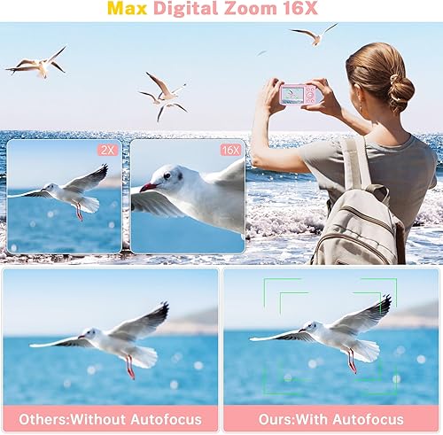 Miniatura 7 de Cámara digital, cámaras Saneen FHD para niños, para fotografía, cámara compacta 4K 44MP de punto y disparo para niños, adolescentes y principiantes