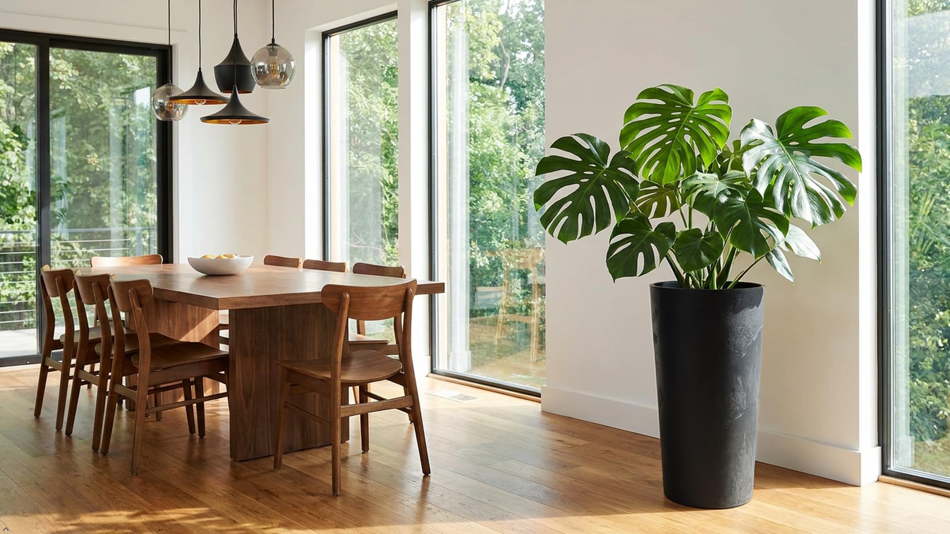Round Concrete Effect Large Plant Pot - Indoor Outdoor Tall Planter for Garden (Concrete Black, 40cm x 75cm)
