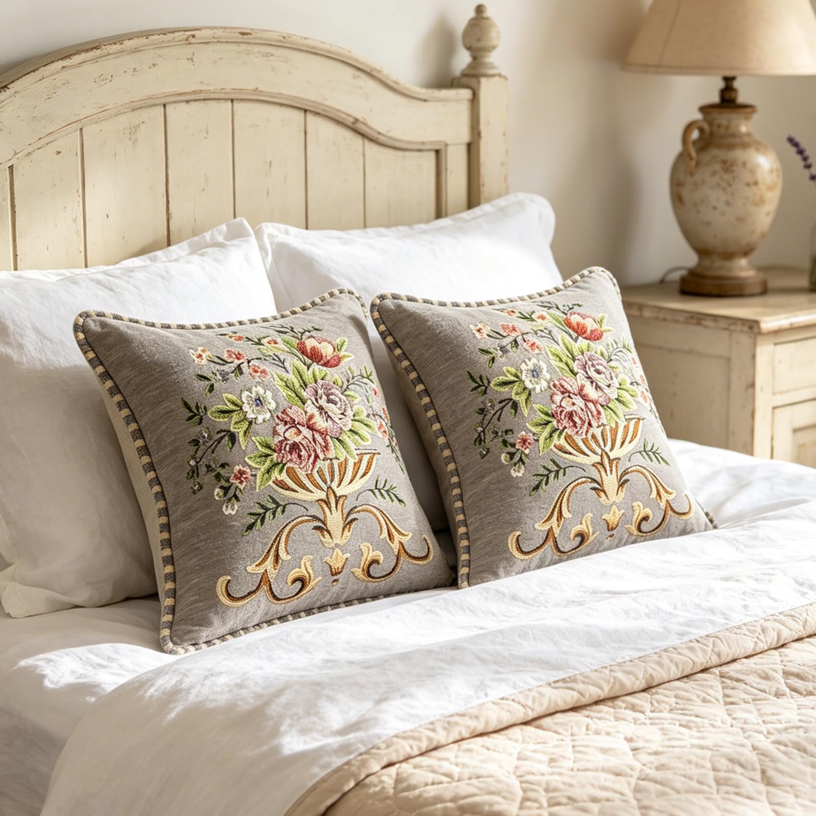 Amazon.com: Qupace 2 Pcs Gray Chenille Vintage Embroidered Throw