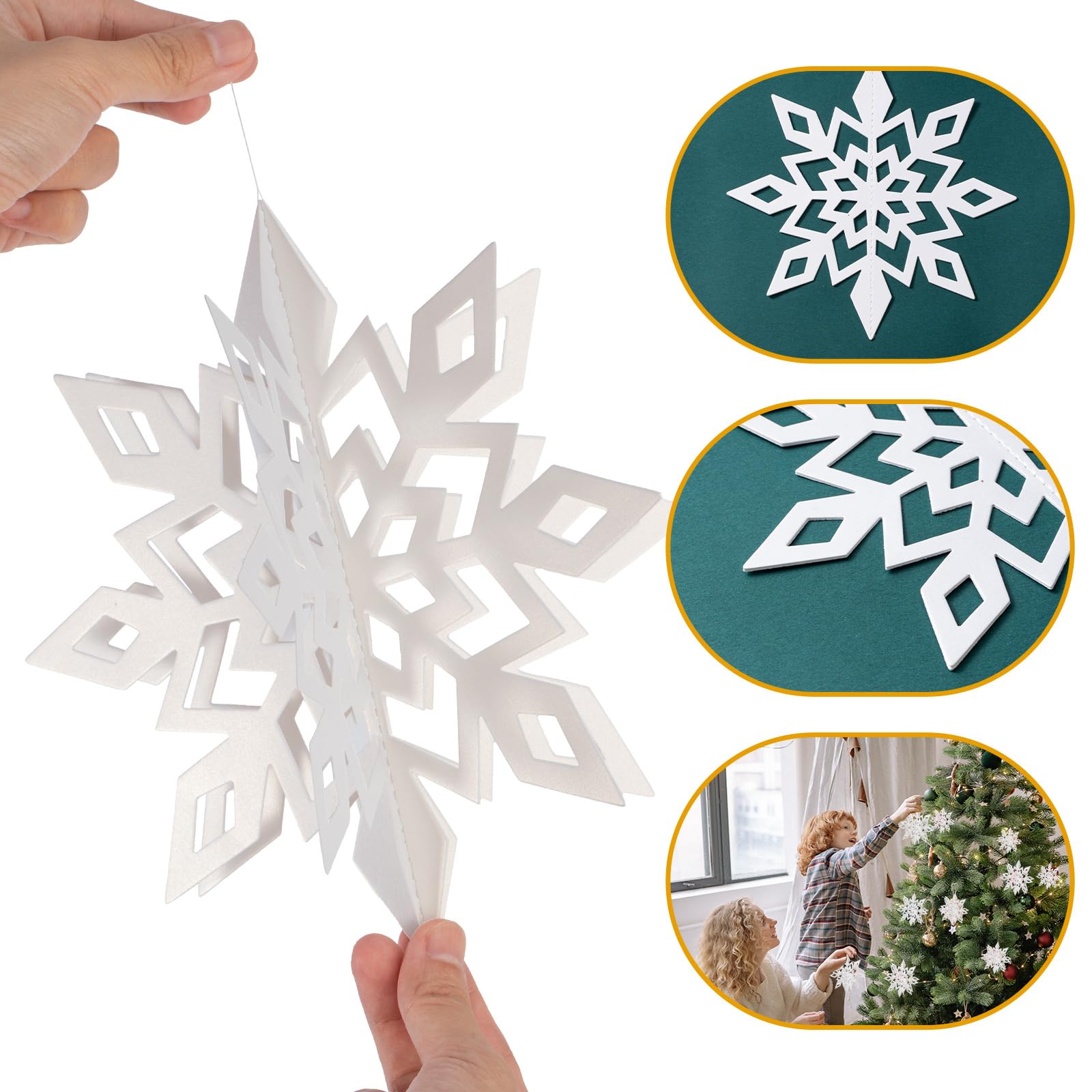 Crafare 18 Pieces Paper Winter Christmas Hanging Snowflake Decorations 3D Large White Snowflakes with String 6 inch, 8 inch10 inch,for Christmas New Year's Party Frozen-Themed Birthday Celebration