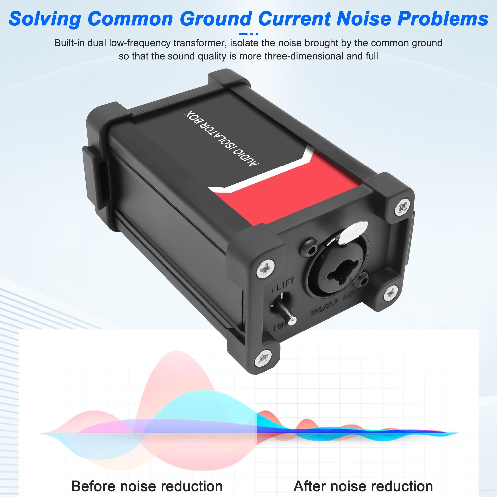 XMSJSIY Caja aislante de audio XLR/1/10.2 cm 6.35 mm TRS TS transformador de aislamiento de bucle de tierra con interruptor de tierra y elevación para mezcladores de alta fidelidad, subwoofer y