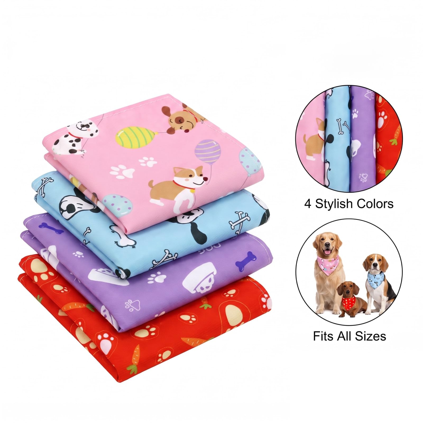 Bandana regolabile per cani, 4 pezzi