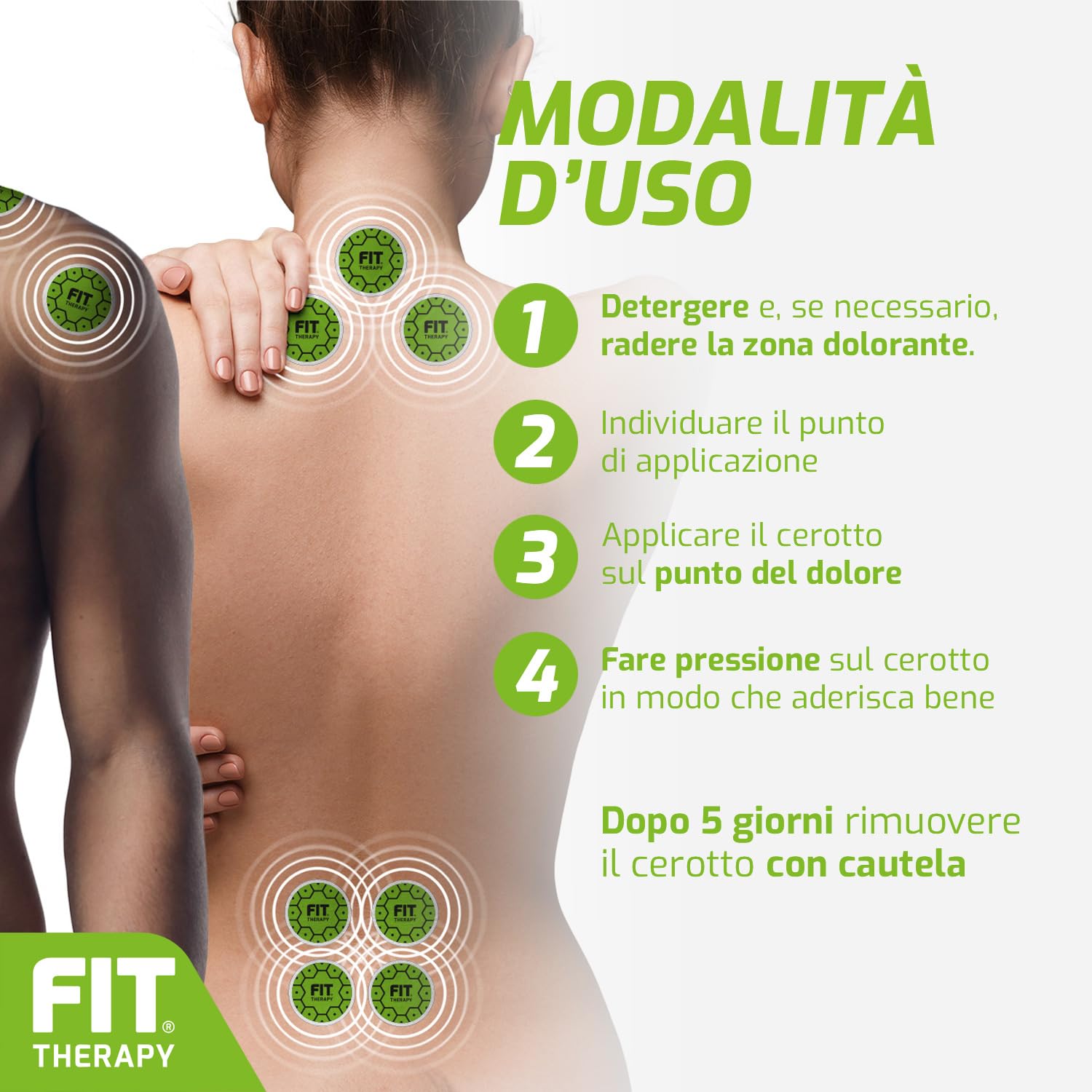 FIT Therapy – Cerotti Antidolorifici e Antinfiammatori Universali – Per Contratture, Dolori Muscolari e Articolari Localizzati – NON SCALDA, Impermeabile, Senza Farmaci, Dura 5 Giorni
