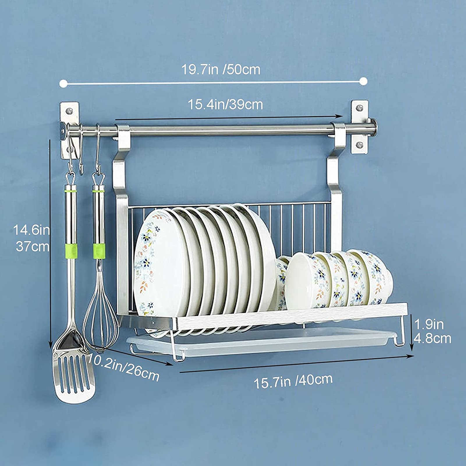 Escurridor De Platos Colgante con Bandeja De Goteo, Escurridor De Platos Grande De Acero Inoxidable para Encimera De Cocina, Escurridor sobre Fregadero con Soporte para U,Silver-60cm