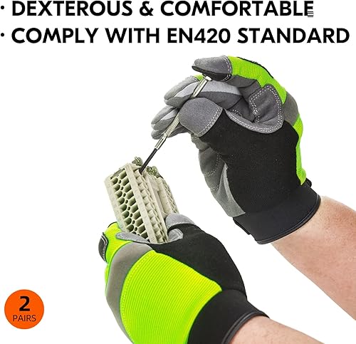 Miniatura 5 de Vgo... 2 pares de guantes de trabajo de seguridad, guantes de mecánico ligeros (talla S, verde, SL7584)