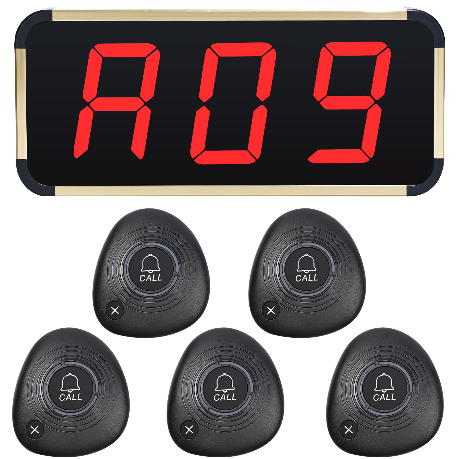 WNKRUN Restaurant Pager System Wireless Calling System with 1 Display Receiver 5 2-Key Call Buttons for Restaurant Cafe Hotels