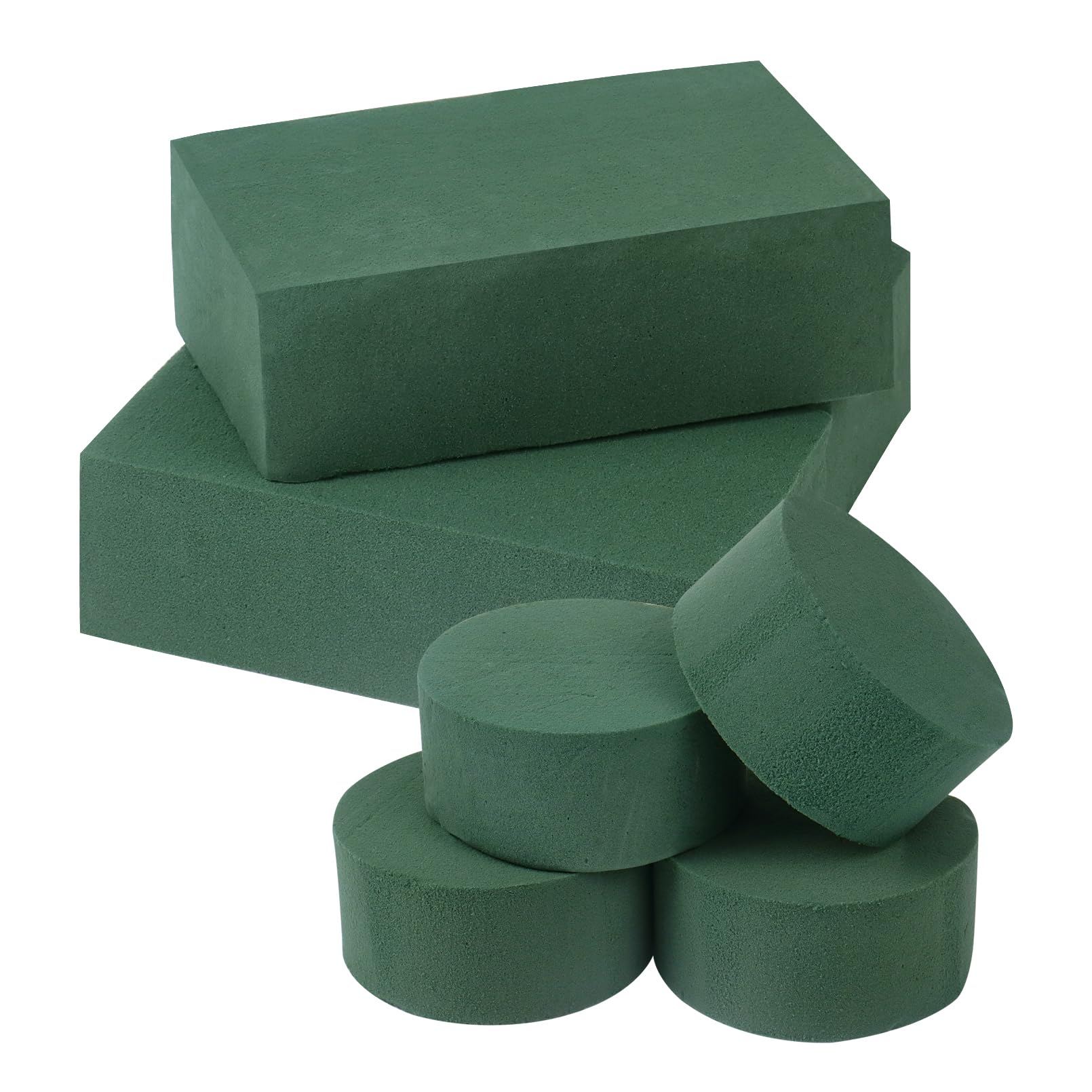 Nwvuop 7Pcs Floral Foam Blocks Round for Flower Arrangements - 2 Sizes (14×8×4.5cm, 8×8×4cm), Green