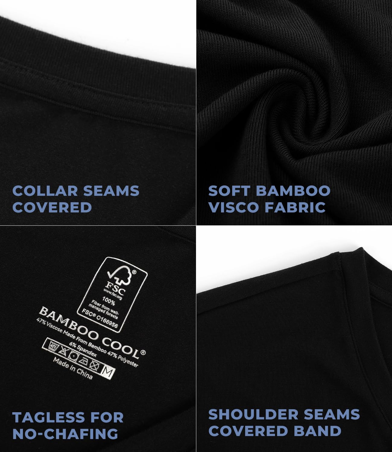 BAMBOO COOL Herren-Unterhemden mit V-Ausschnitt, weiches Stretch-T-Shirt, atmungsaktiv und feuchtigkeitsableitend, T-Shirts für Herren, 3er-Pack