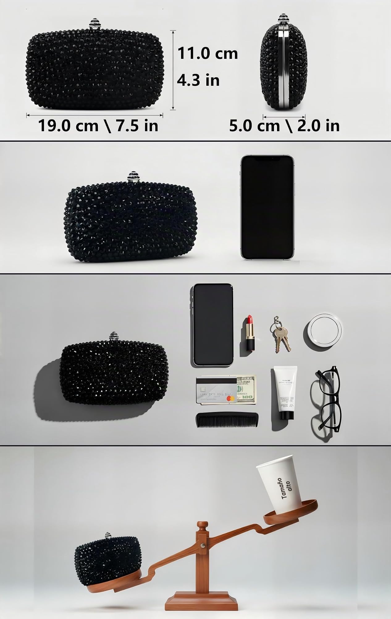 Boutique De FGG Mini bolso de mano de cristal para mujer, formal, con diamantes de imitación, bolso de noche para boda y fiesta