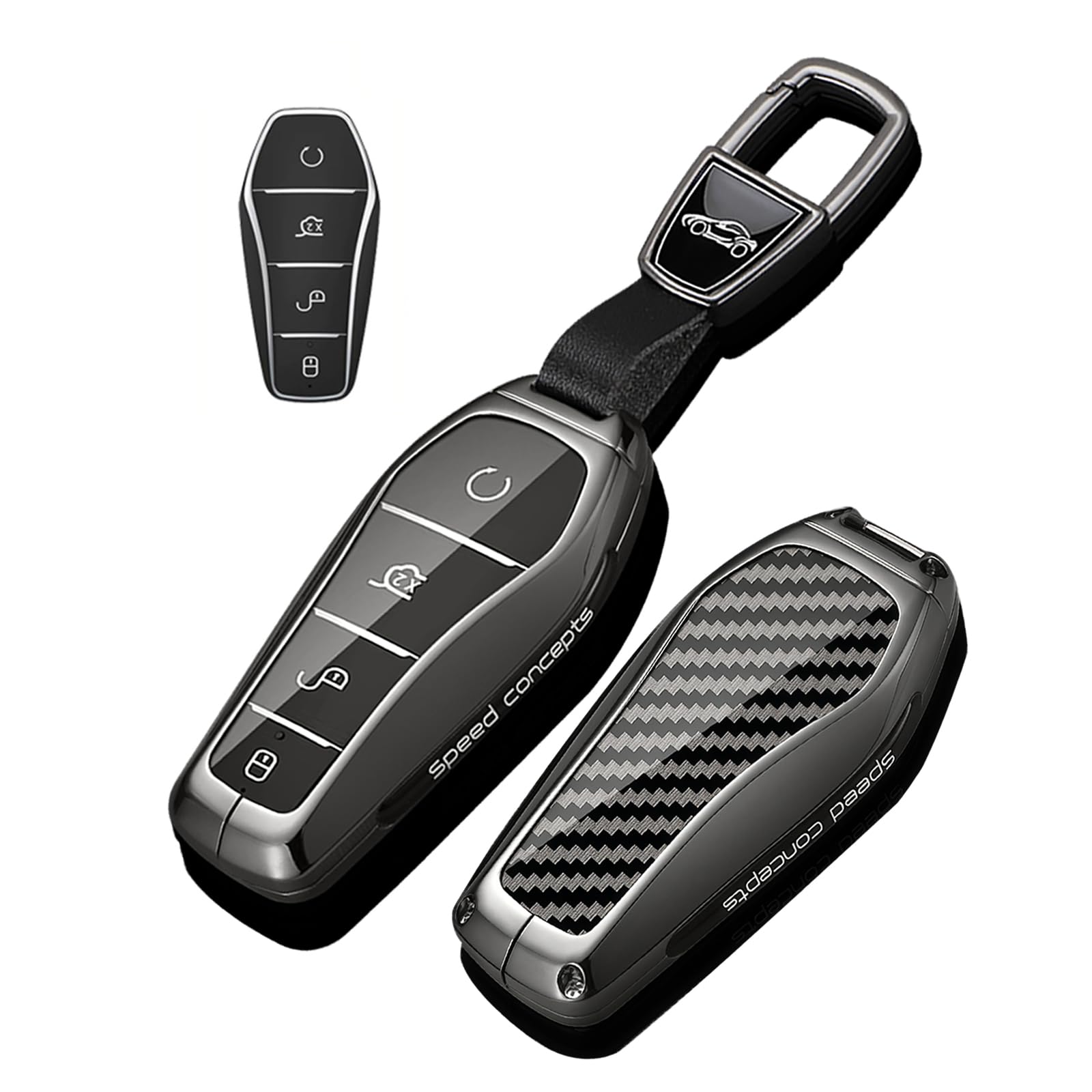 Rondrive Metal Key fob Cover fit for BYD Sealion 7 6 ATTO 1 2 3 Shark 6 Dolphin Surf Seagull Seal U DM-i SUV Carbon Pattern Car key case holder shell key chain Keyring Accessories 4 buttons Black 4 — view 9