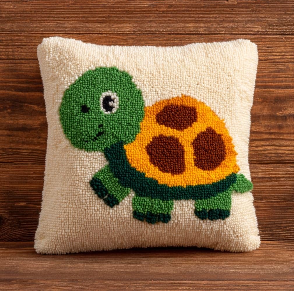 WallustrioaW Latch Hook Cushion Kits 17x17in,Cartoon Turtle