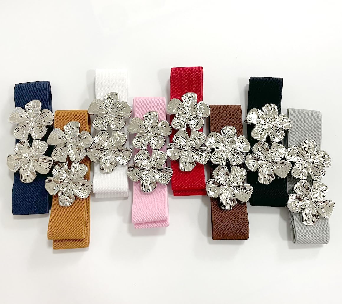 COTIM COYIN Women's Fashion Elastic Stretch Waist Belts With Metal Pin Flower Buckle for Jeans Pants Dress - Image 4