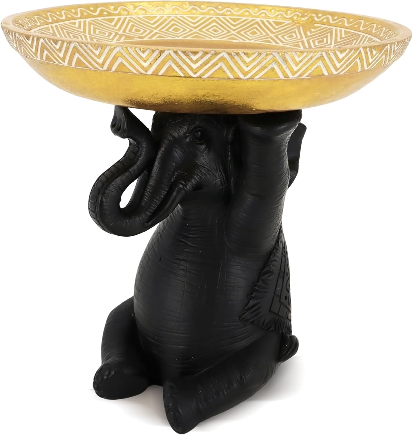 Elephant Statue with Round Decorative Tray Holder - Animal Tray for Coffee Table,Shelf,TV Stand & Living Room Centerpiece - Black Storage Tray for Home Decor Accent C01AS504 Black-c01as504
