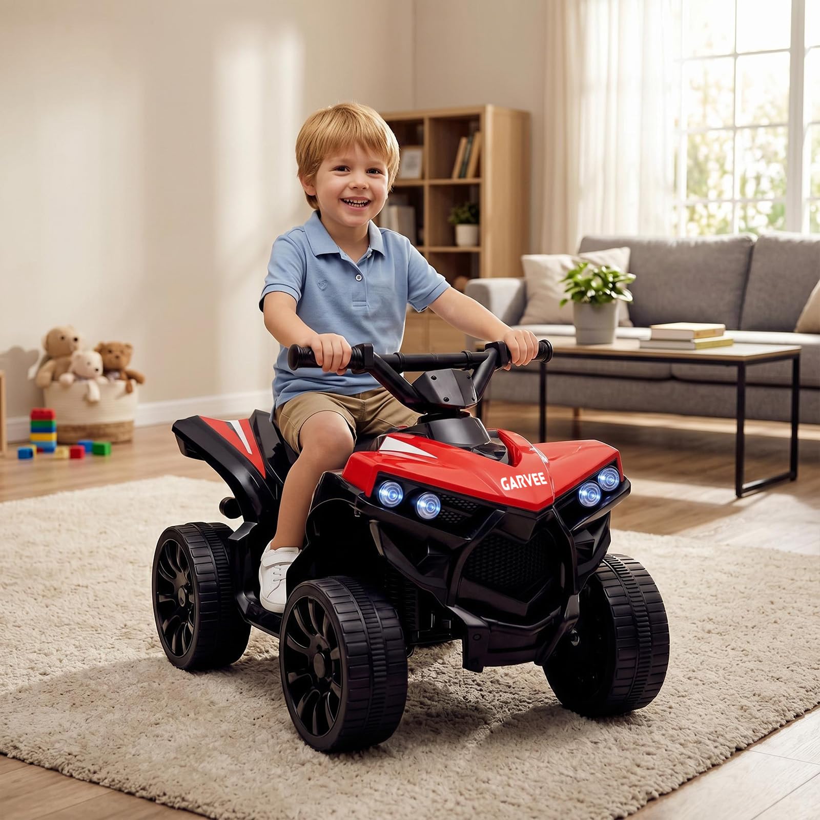 Kinder Elektroauto, Kinderauto Elektrisch mit Led-Beleuchtung, 4 rutschfeste Räder, Hupe, Musik, USB-Anschluss, 1,5–3 km/h, Geschenk für Jungen & Mädchen, Kinderfahrzeug für Kinder 3-8 Jahre Alt
