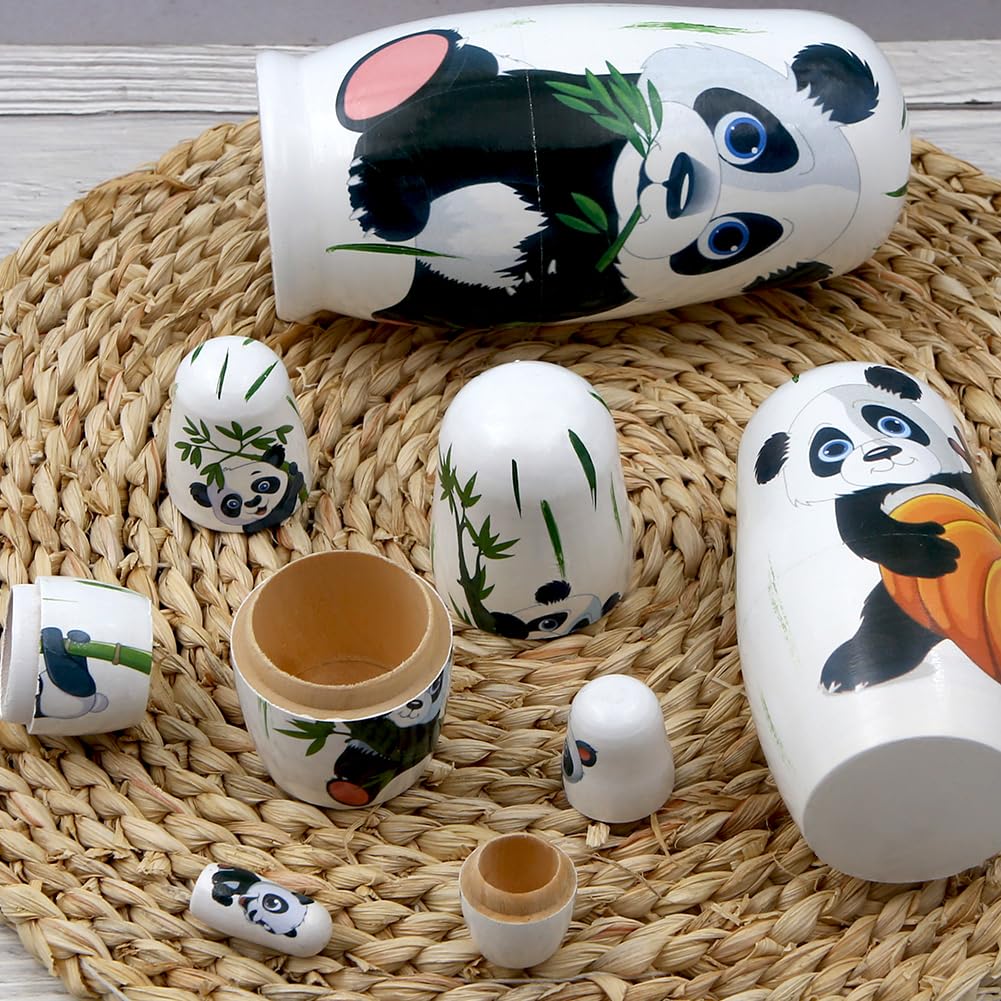Juego de 6 muñecas nido Panda, Panda Lindo y Animal de Bambú de Madera Hecho a Mano Muñeca Rusa Tradicional Matrioshka Juguete apilable para Niños Cumpleaños Decoración de Fiesta de Navidad