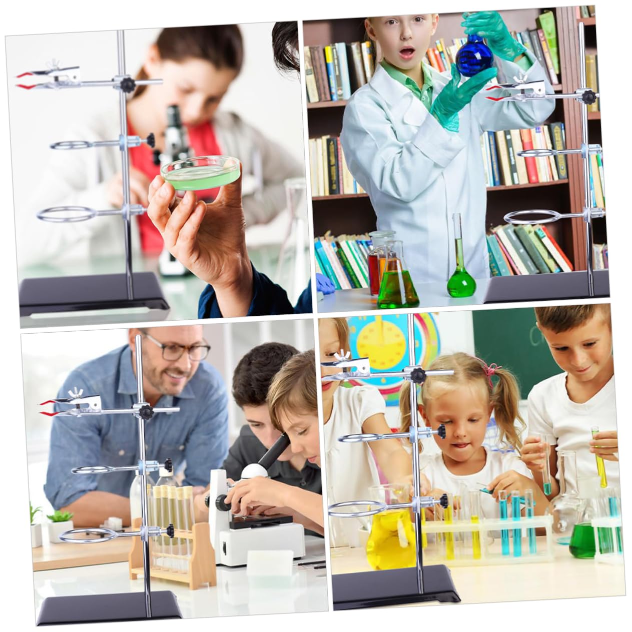 Support de Laboratoire en Fer pour Chimie, Base Stable et Montage Facile | Usage pour Enseignement Expérimental et Réactions Chimiques, Compatible Lampe à Alcool, Structure Métallique