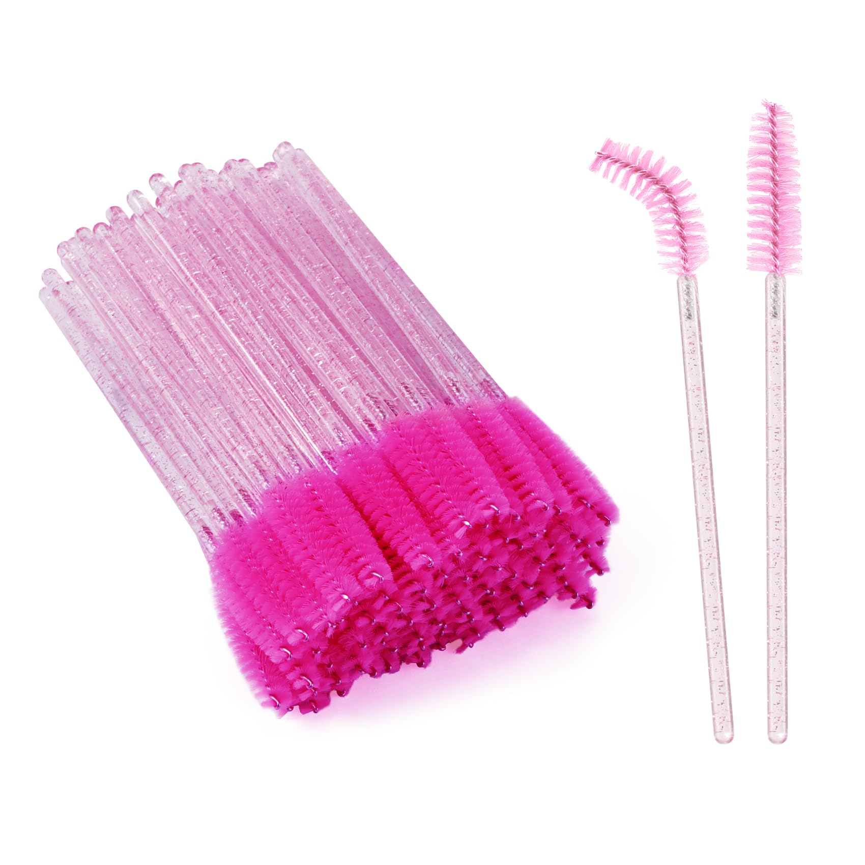 Crystal Mascara Wands 100 Pack Eyelash Spoolies with Bendable Brush Head, Plastic Disposable Eye Lash Brush Wands for Makeup, Eyebrow Comb and Eyelash Extensions-Rose Red