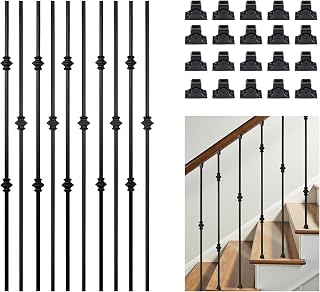 10 Pack Balusters for Staircase Interior Hollow Double and Single Knuckle Stair Spindles 1/2" Square Iron Balusters with 20 Swivel Shoes(A341-10)
