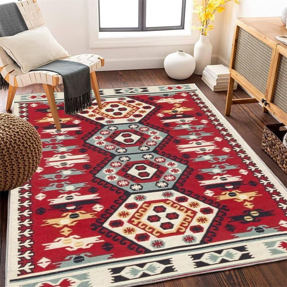 Tapis de sol salon rouge grand format carré pour masquer un sol usé