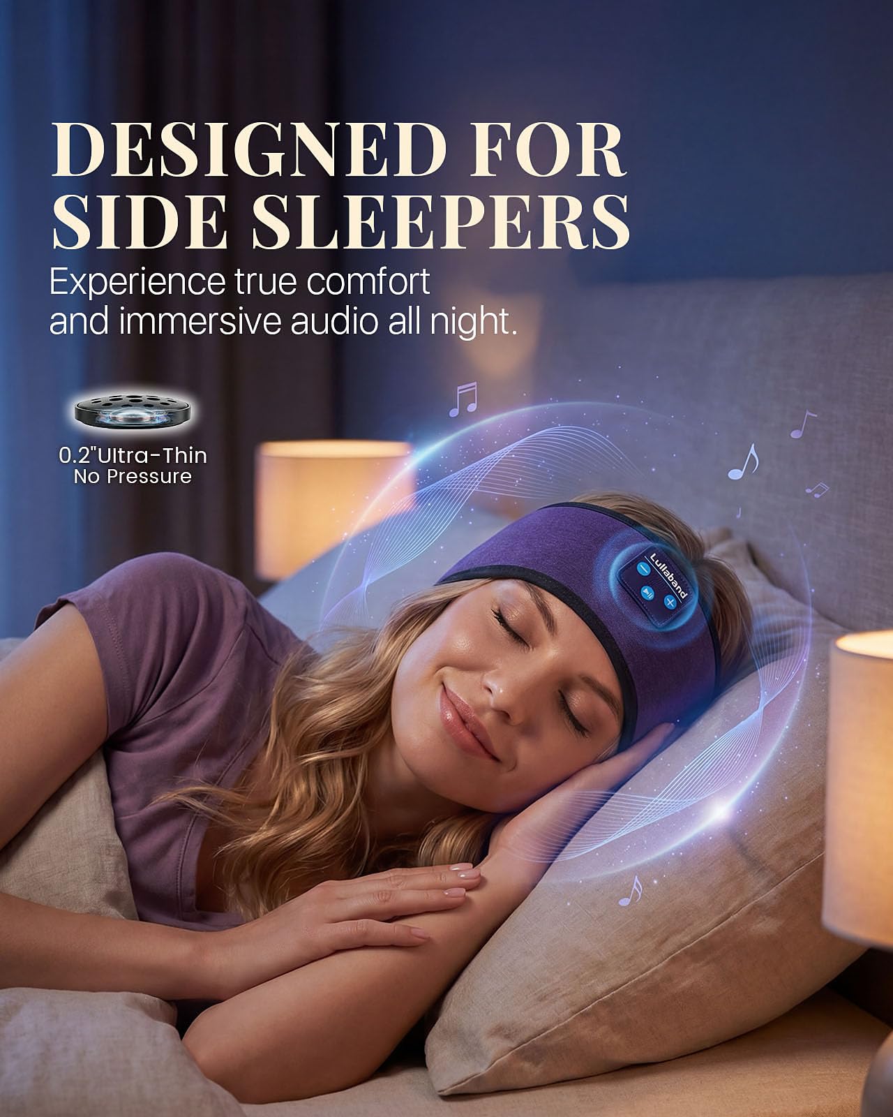 Lullaband Auriculares inalámbricos Bluetooth 5.4 para dormir de lado, con altavoces estéreo ultrafinos, ideales para yoga, meditación, deportes y relajación