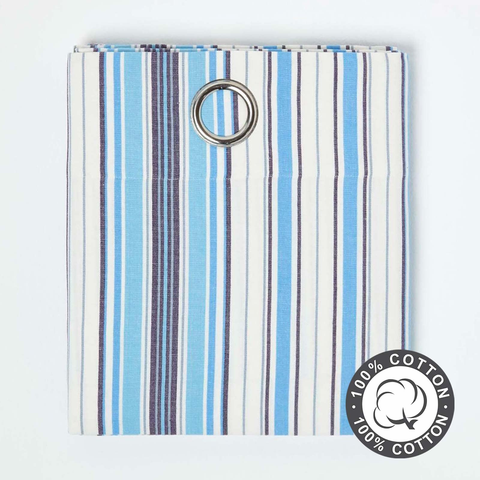 Homescapes - Coppia di tende pronte a righe della serie New England, 100% cotone, ad asole, cucite a mano, pesanti, non rugose, facili da mantenere, lavabili in casa, colore: Blu scuro 137 x 228 cm