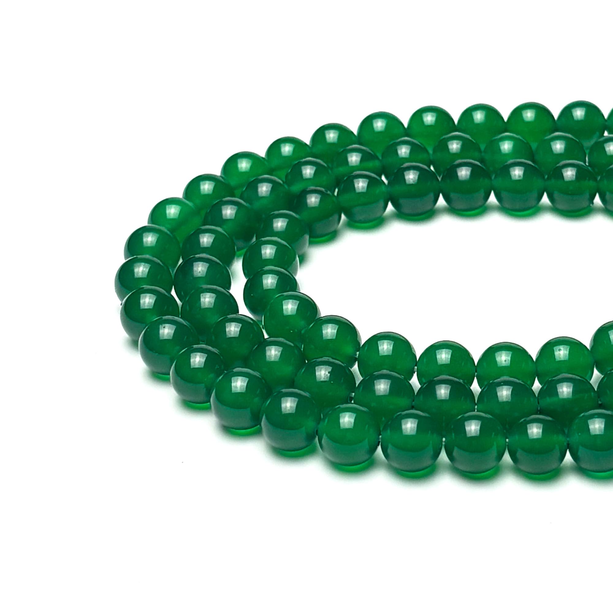 8mm Round Green Agate Natural Stone Beads for Bracelets Jewellery Making, Gemstone Beads for Crafting (47-50Pcs)