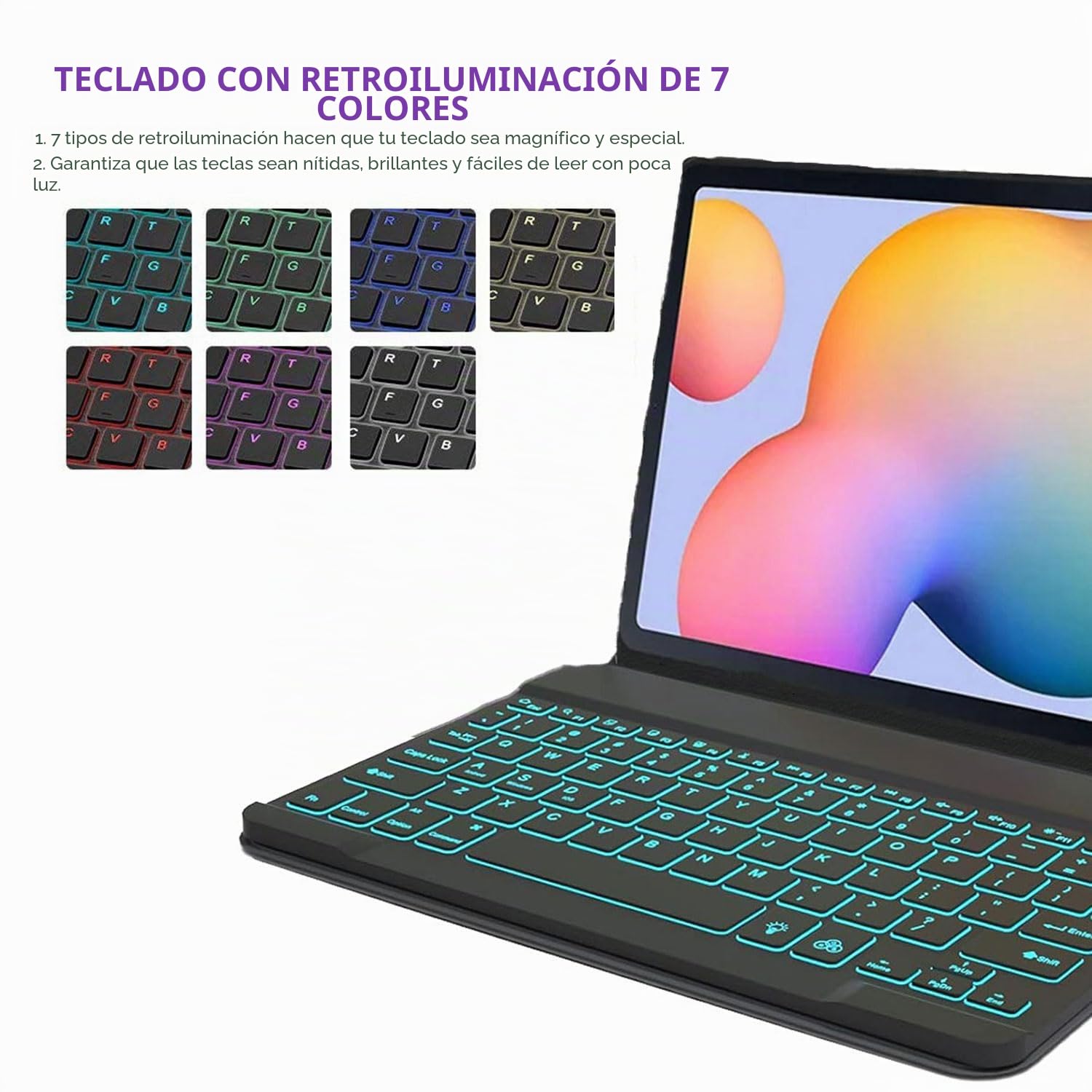 Funda con Teclado para Microsoft Surface Pro 7+ / Pro 7/6/5/4 12,3 Pulgadas Tableta, Teclado Bluetooth Inalámbrico Desmontable Retroiluminado 7 Colores con Ratón