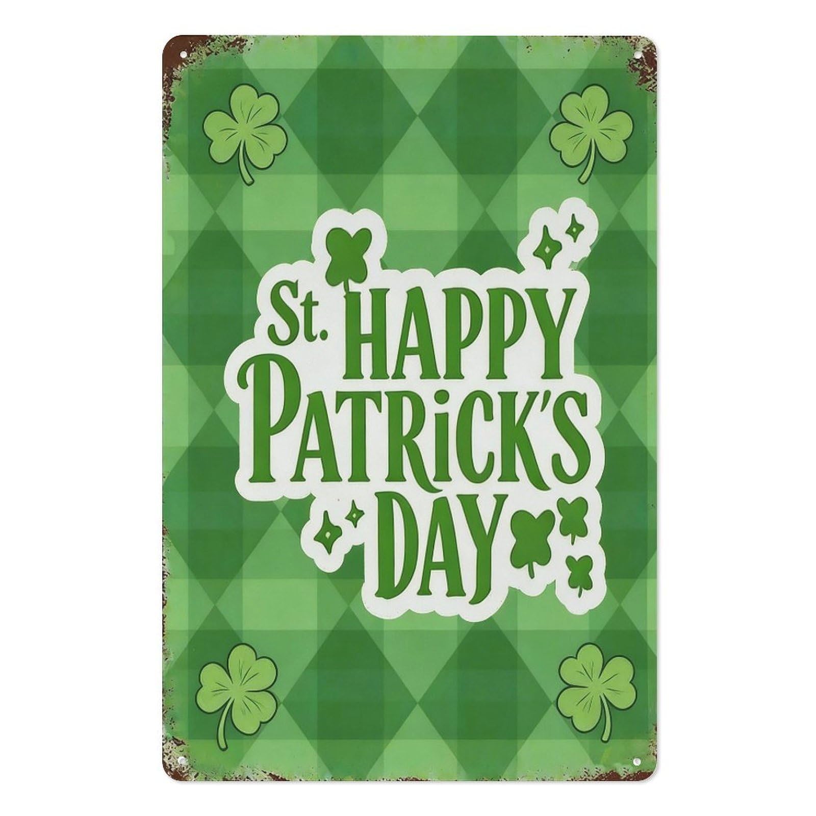 peiyeety St Patrick’s Day Metal Tin Sign 8x12 Inch, Happy Green Clover Vintage Wall Decor Plaque, Irish Holiday Wall Art Gift